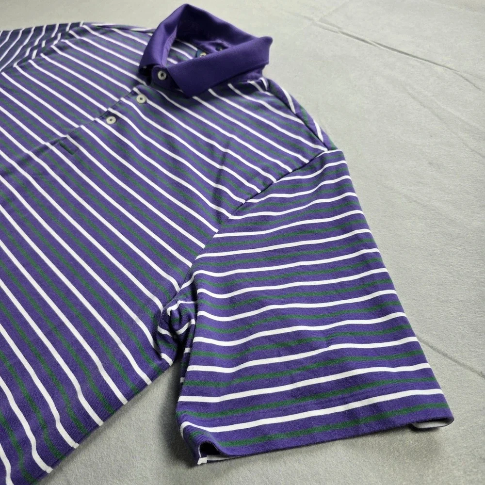 Polo Golf Ralph Lauren Mens Large Purple Striped Performance Pima Cotton Polo